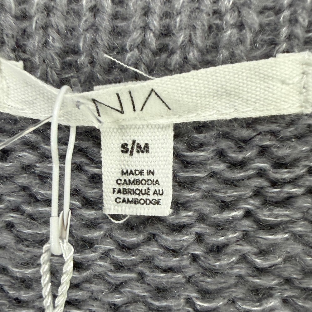 Nia Ariana Cardigan Sweater Womens S/M Gray Cropped Relaxed Fit Boxy Minimalist - Picture 12 of 15